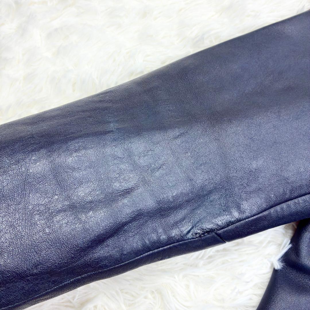 コムサイズム　ラムレザー　羊革　シングルライダース　レザージャケット　LL　紺色