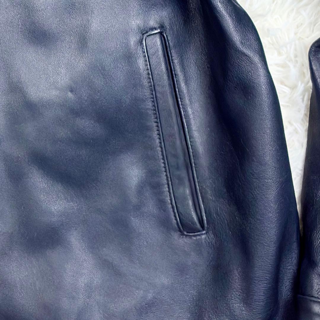 コムサイズム　ラムレザー　羊革　シングルライダース　レザージャケット　LL　紺色