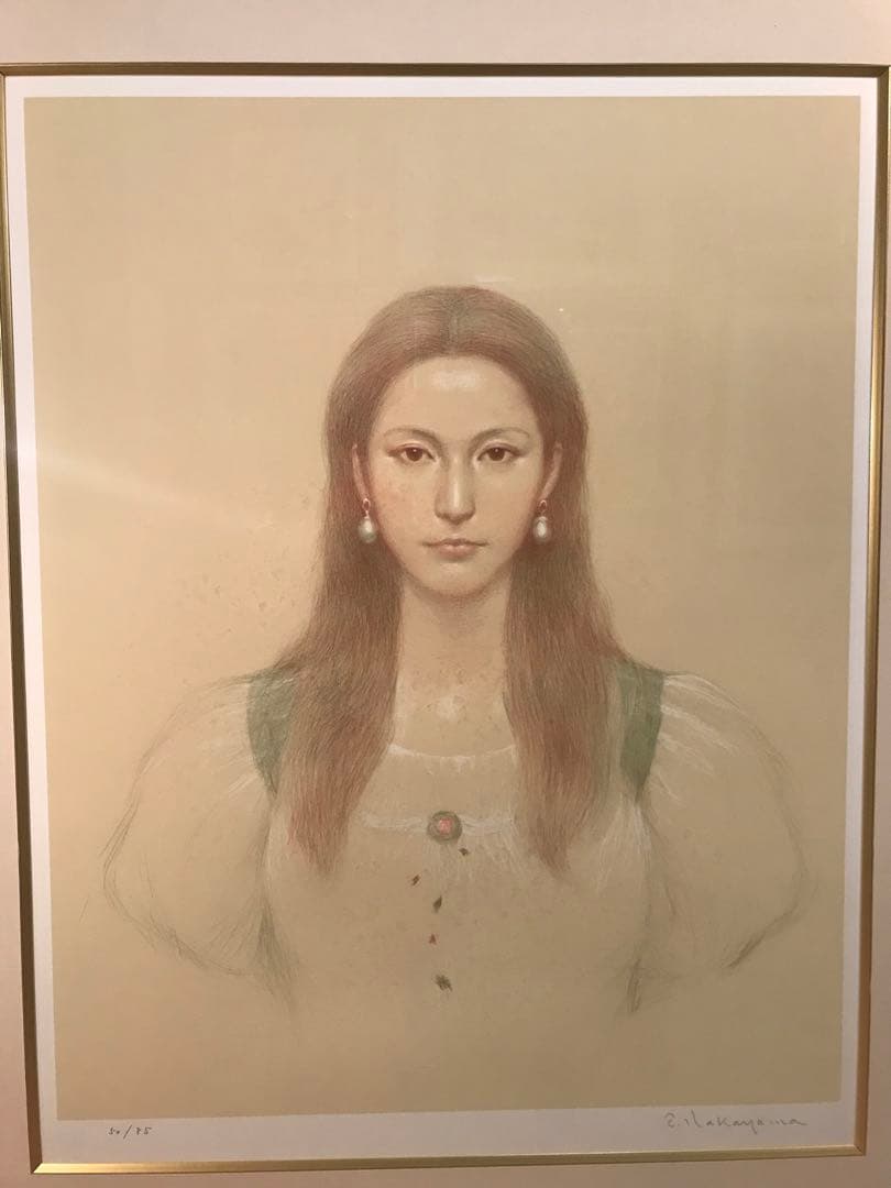 中山忠彦　「真珠の耳飾り」　リトグラフ　直筆サイン・エディション有り