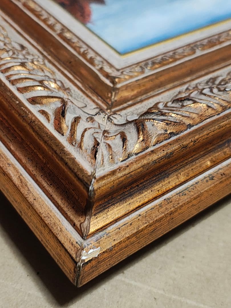 【F12号】大型 油絵 風景画 額縁入り バス停 山道 アンティーク 肉筆