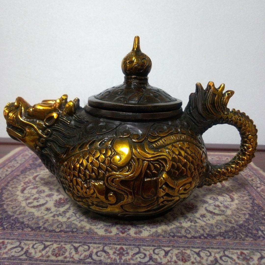 中国古玩　大明宜徳年製　金鍍金龍銅製　香炉