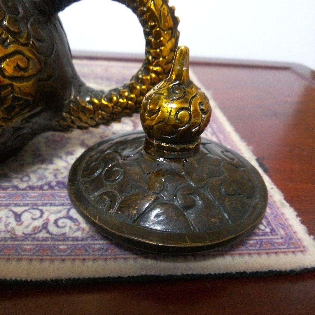 中国古玩　大明宜徳年製　金鍍金龍銅製　香炉