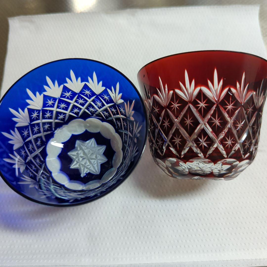赤と青の江戸切子グラスセット