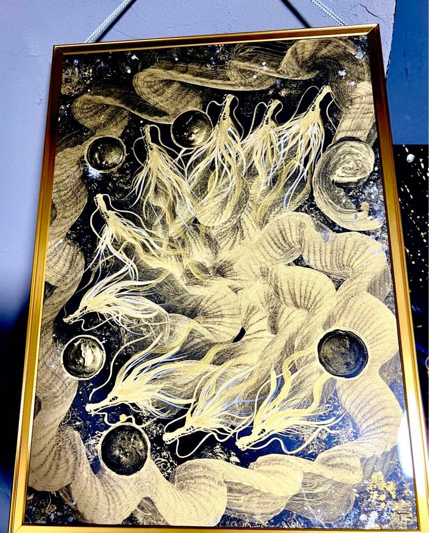 【九頭龍大権現】　開運　置物　龍神　アート　絵　一筆龍　ギベオン　イミラック隕石