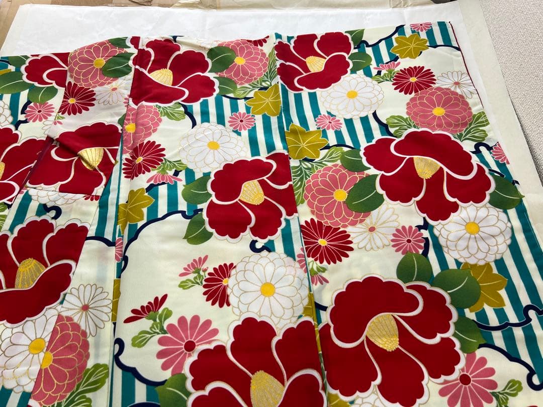 未使用品 ポリ仕立上二尺袖振袖 総柄 ポリ襦袢付き卒業式 成人式③