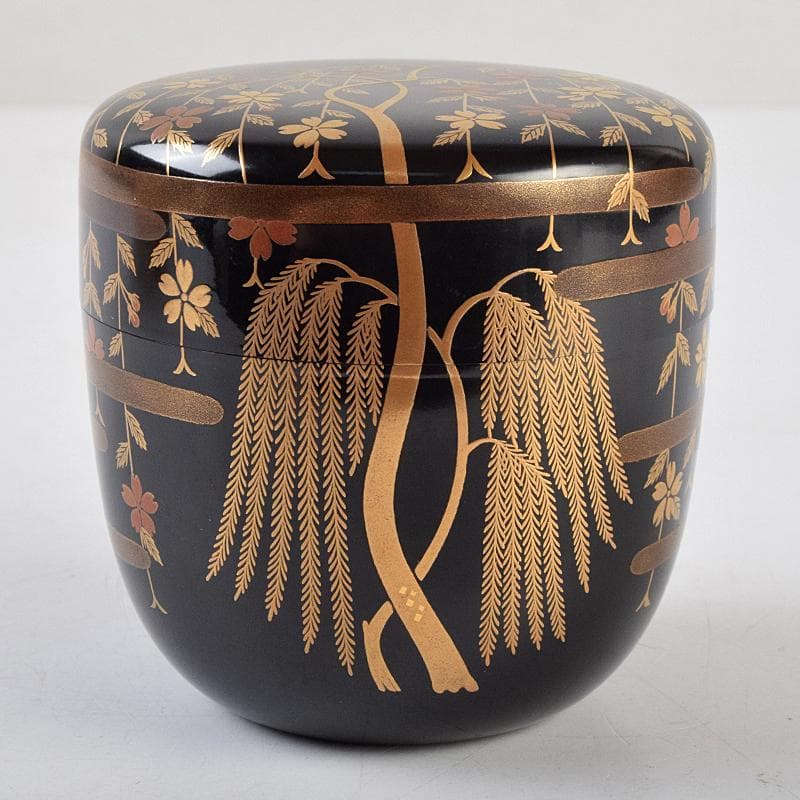 茶道具　山中塗　中村宗悦作　柳桜蒔絵　大棗　共箱　V　R9519