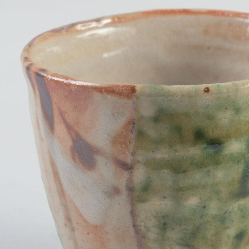 マサオ 煎茶道具　織部焼　煎茶碗　十客　陶印有　時代箱　V　9322