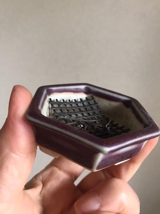 盆栽鉢　希少時代文山辰砂手桶鉢、紫陽花釉楕円鏡鉢、おまけ辰砂六角ミニ鉢山野草