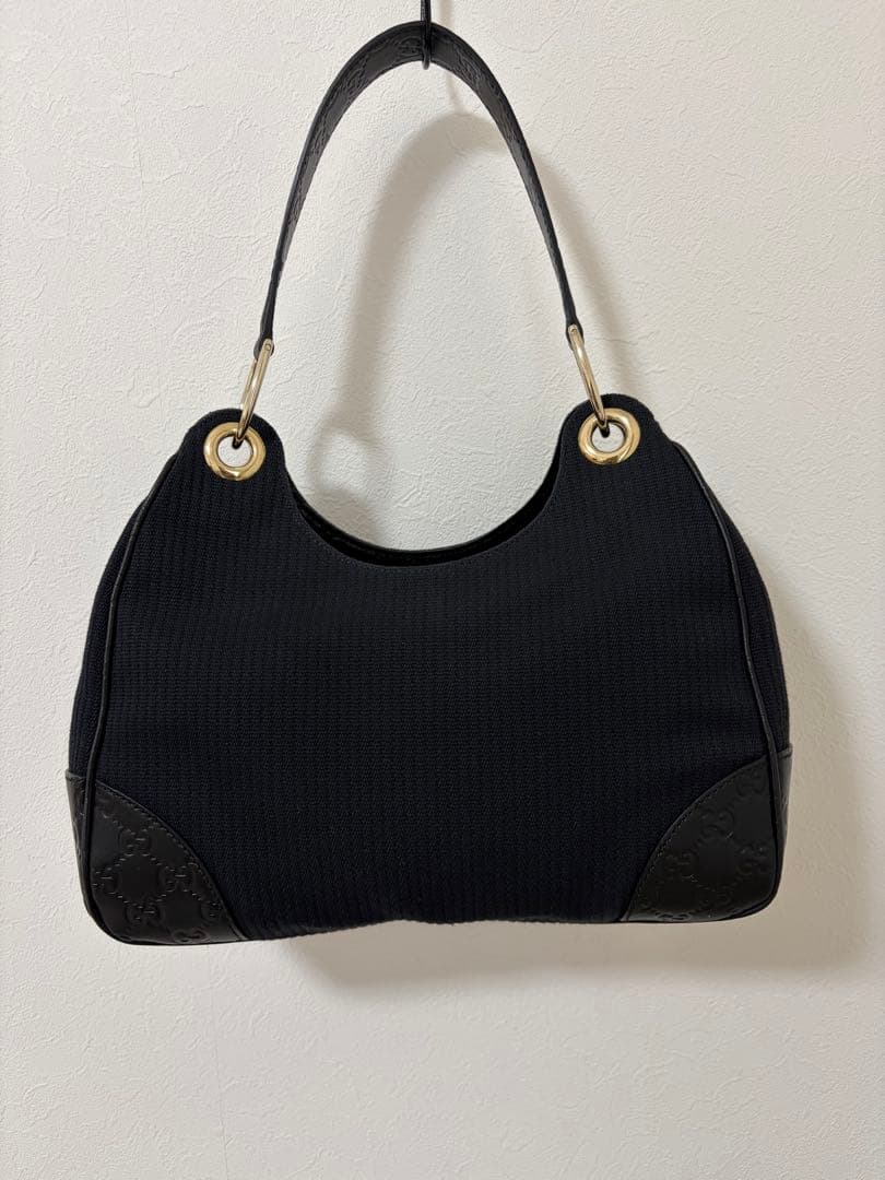 GUCCI ワンショルダー　キャンバス　シマレザー　ショルダーバッグ　ブラック