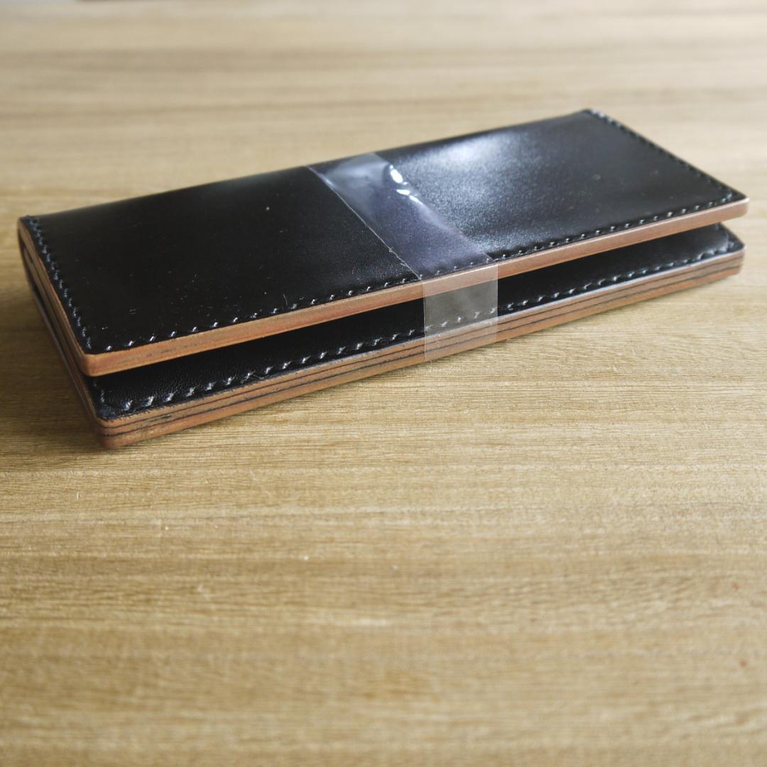 【ウーロン様】ヌメ革　栃木レザー　サドルレザー　ロングウォレット　二つ折り　黒