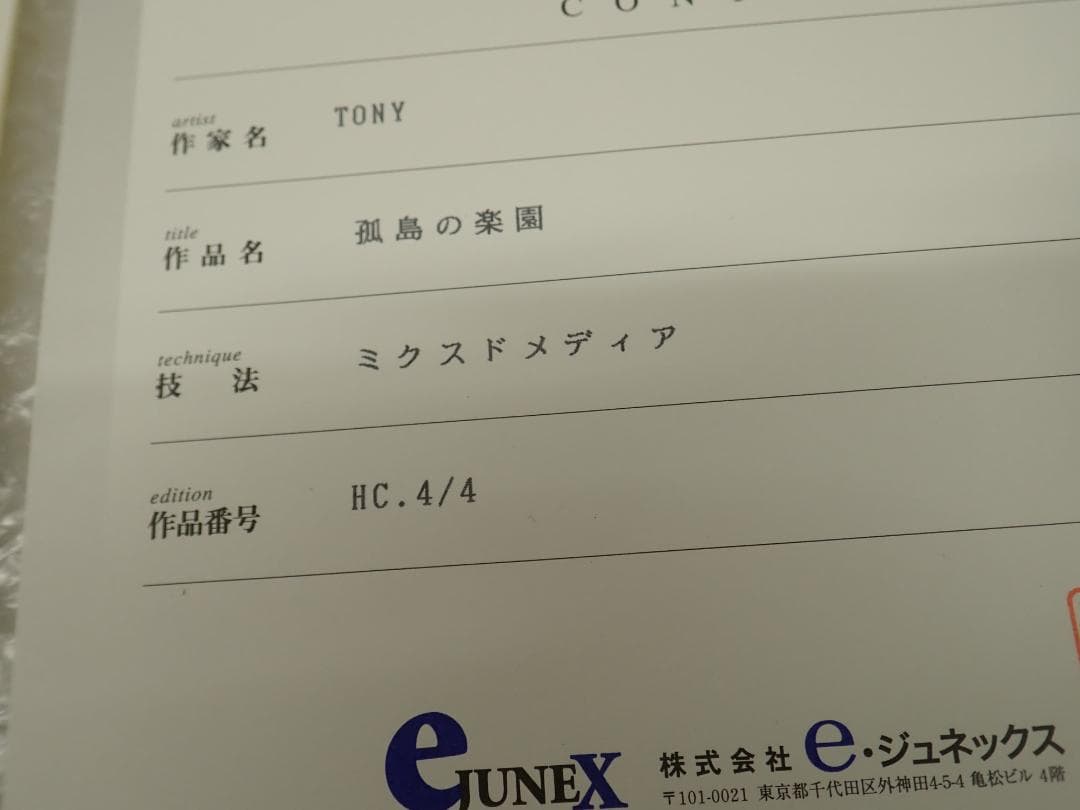 ㉛新品・保証書付 Tony　「孤島の楽園」HC ミクスドメディア アールビバン