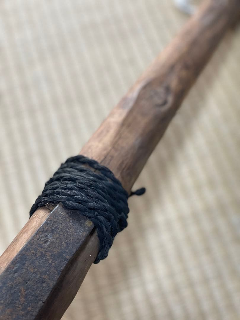 大型鉄製3本熊手壁掛け インテリア 置物 木柄 時代物