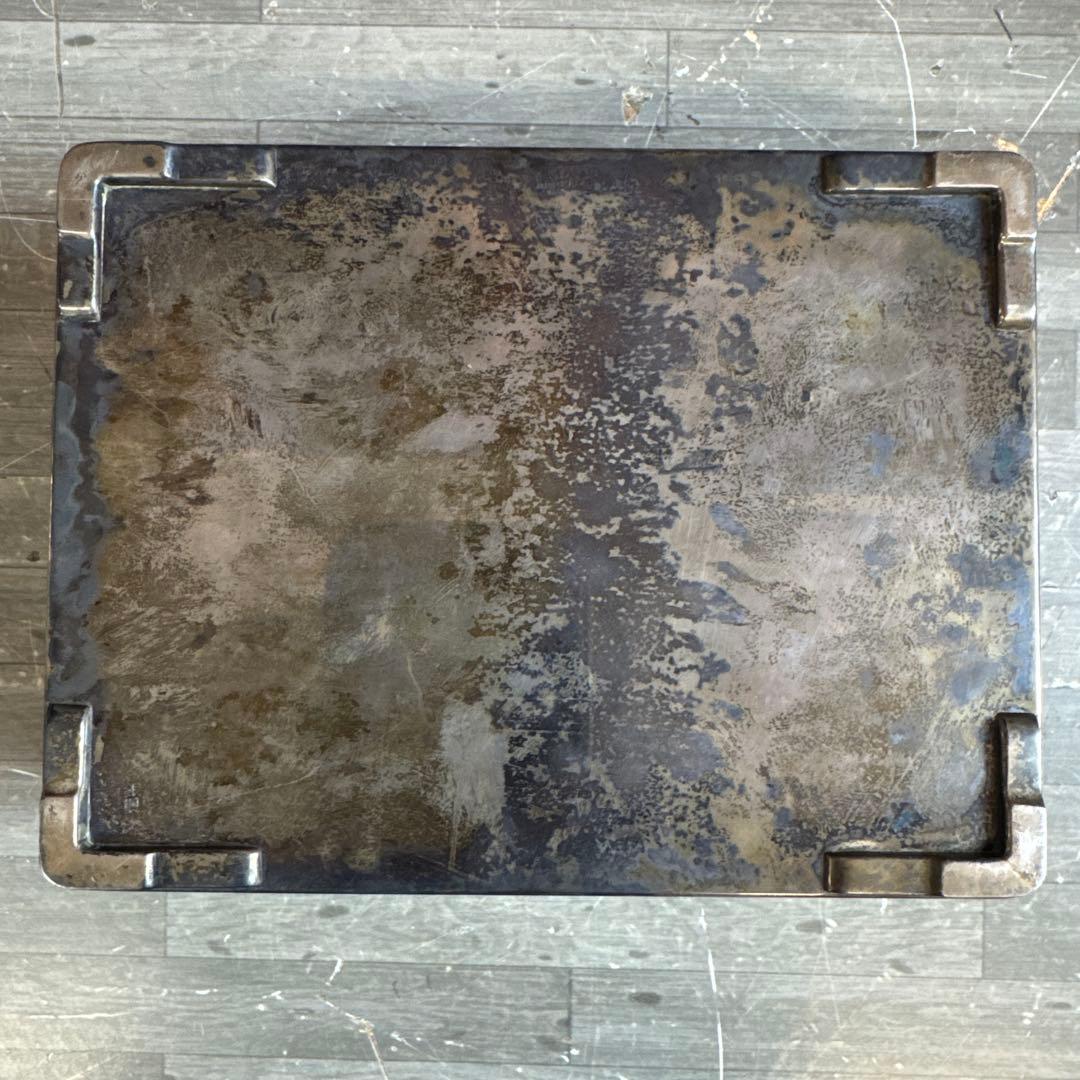 明治時代 純銀 竹と鳥 銀煙草入 銀巻莨箱 書付箱 銀箱