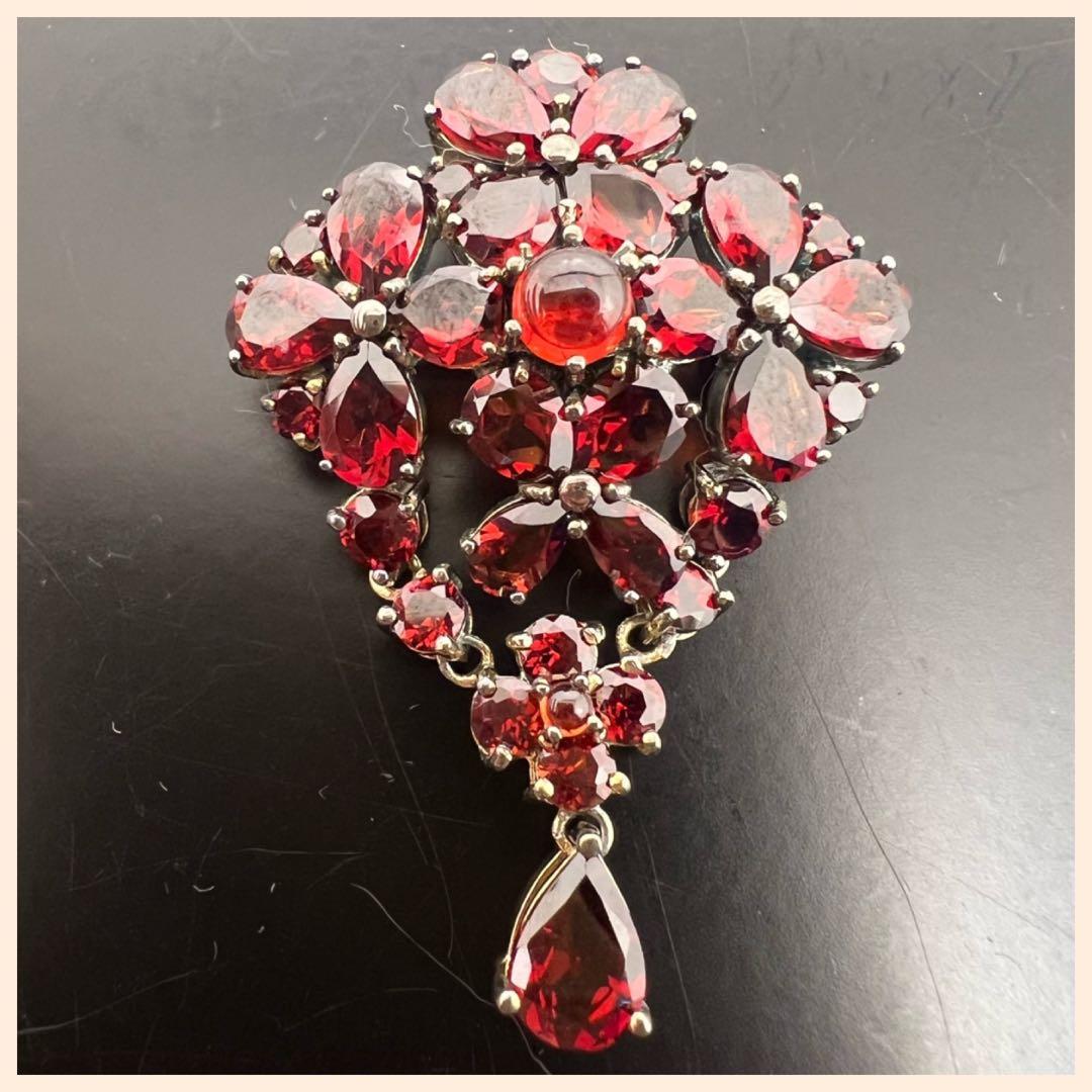 ボヘミアンガーネット ブローチ＆ネックレストップ シルバー925 良品