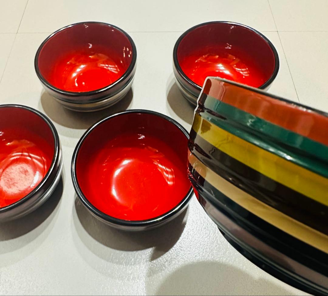 【新品未使用】讃岐彫 香川の漆器『独楽塗（こまぬり）の栞』 鉢1個 椀5個セット