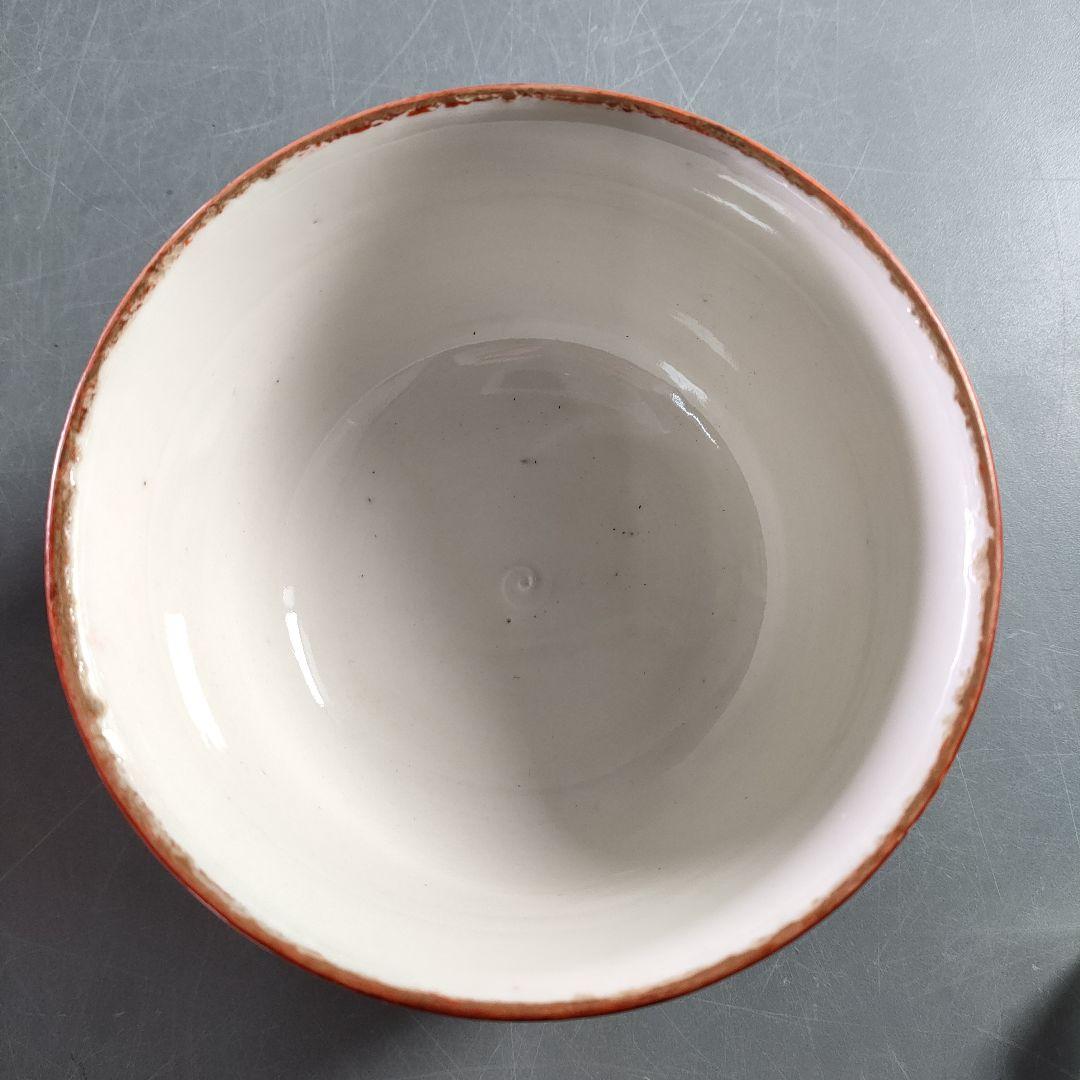 A892-3/九谷焼/赤絵花鳥七福神文窓絵丼蓋茶碗/5客/