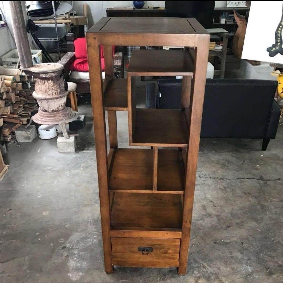 ハ*カ様 綺麗めです。 天然木 チーク無垢材 角棚 オープンシェルフ 引出し付き