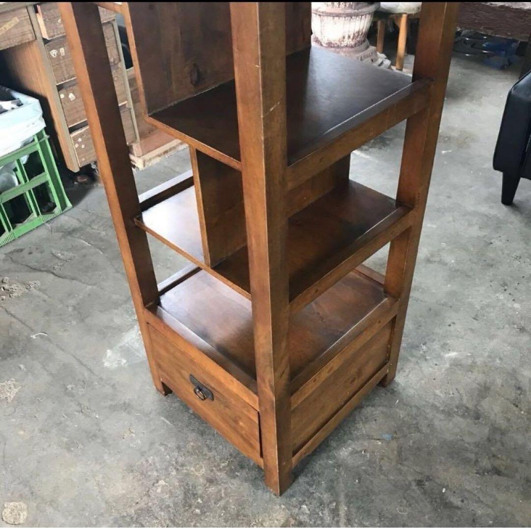 ハ*カ様 綺麗めです。 天然木 チーク無垢材 角棚 オープンシェルフ 引出し付き