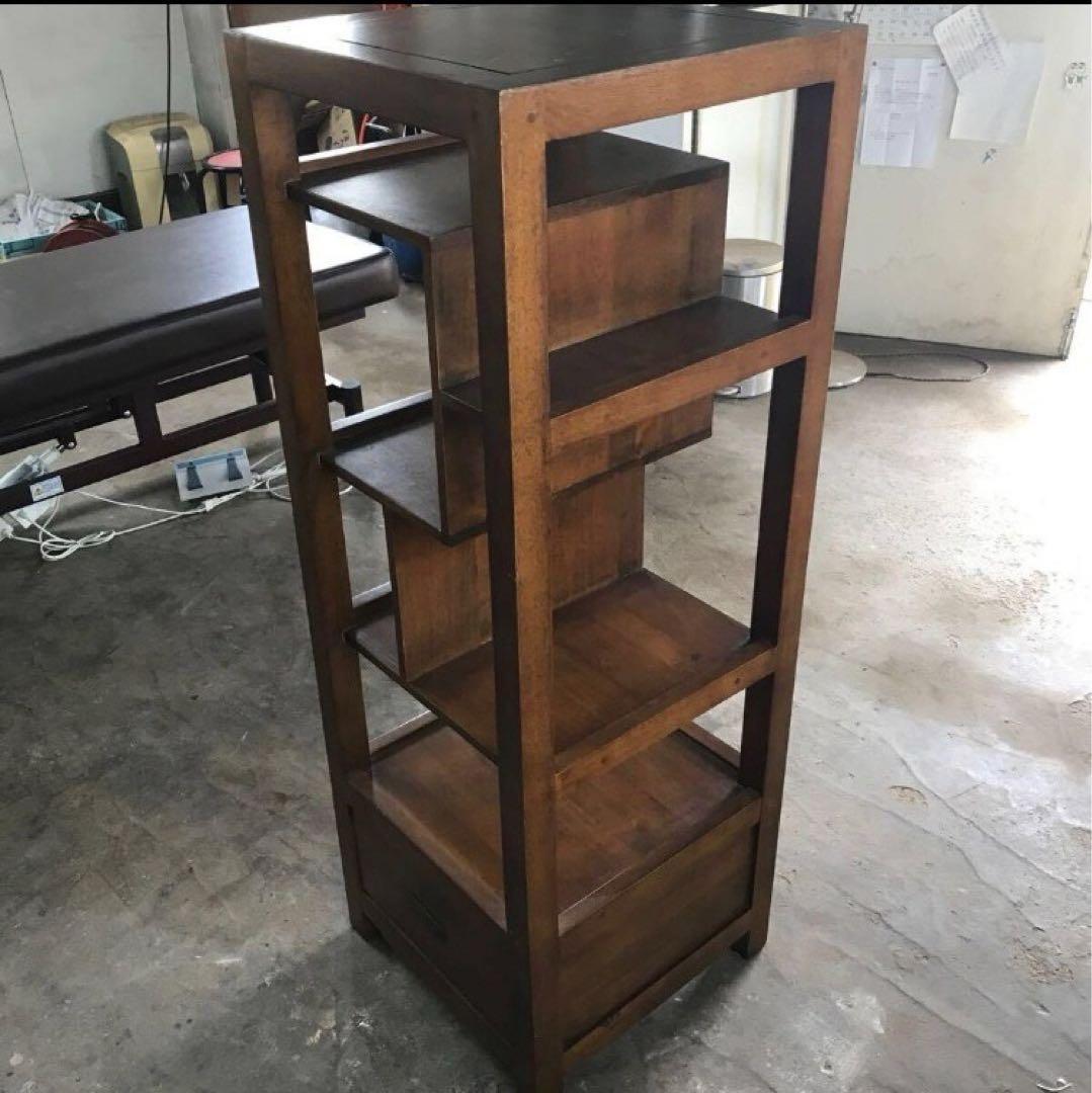 ハ*カ様 綺麗めです。 天然木 チーク無垢材 角棚 オープンシェルフ 引出し付き