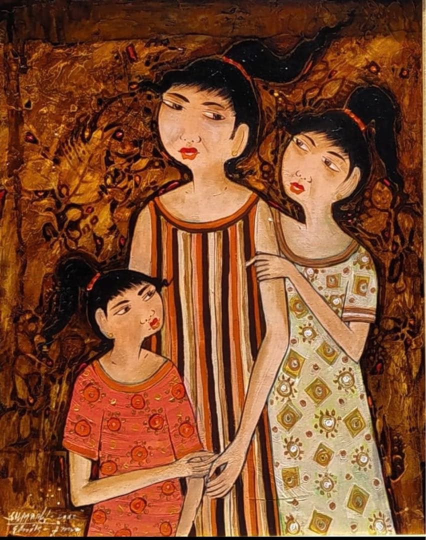 バリ絵画:tiga gadis(少女3人)