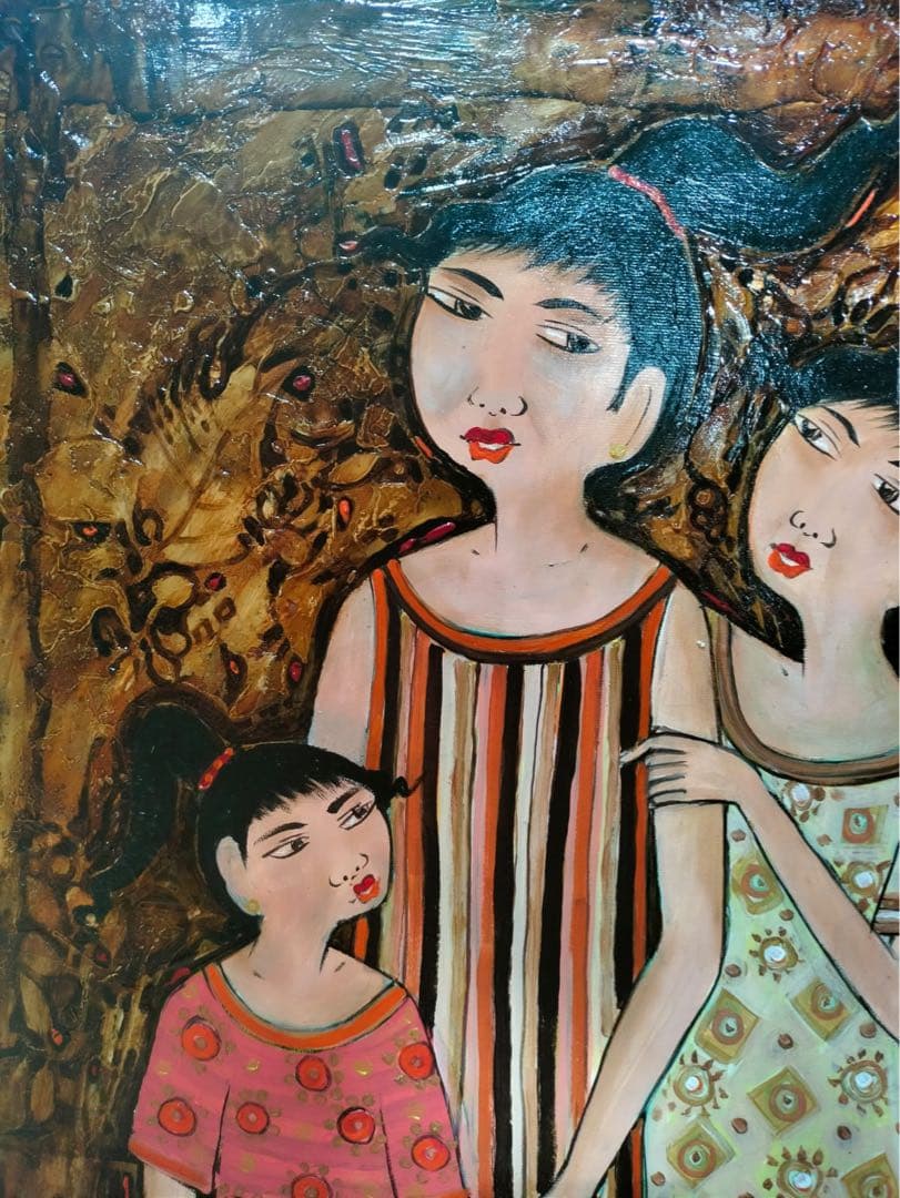 バリ絵画:tiga gadis(少女3人)