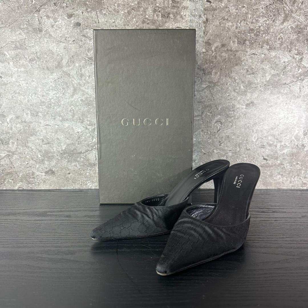 S67 美品 GUCCI GG柄 ミュール 箱付き黒 35.5(22.5cm)
