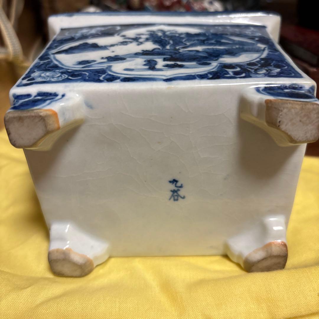 九谷   古美術     【染附 】   獅子摘み　大迫力　香炉　アンティーク