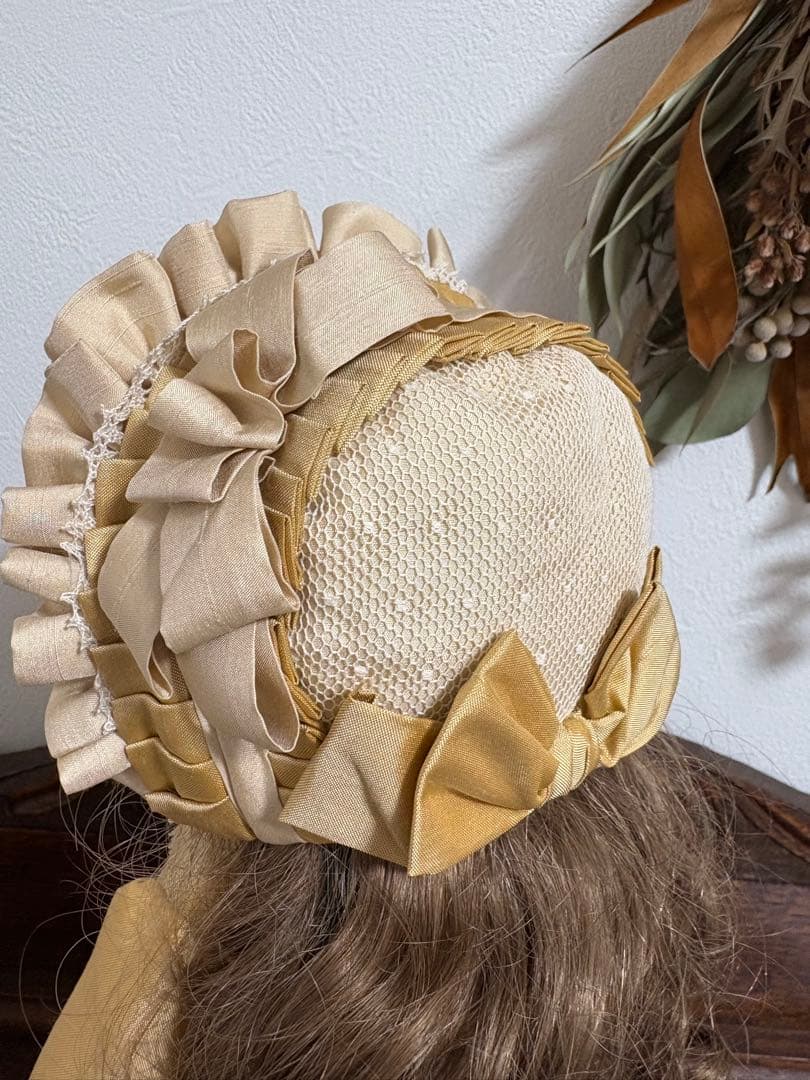 アンティークドール ビスクドール ドレス ボネ シルク レース