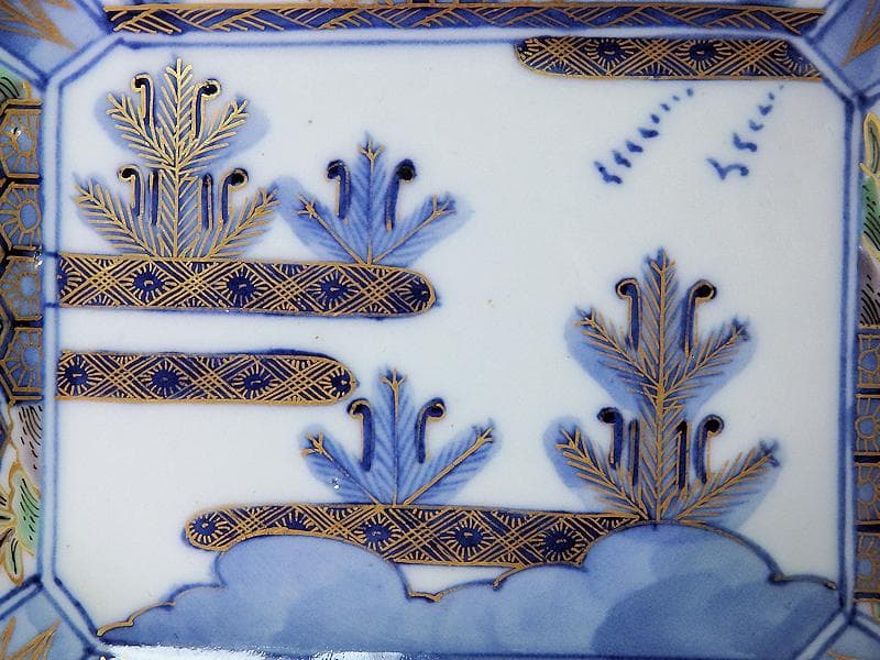 大聖寺伊万里　金襴手　亀甲紋に松竹梅　若松の図　長皿　E375AS-COw