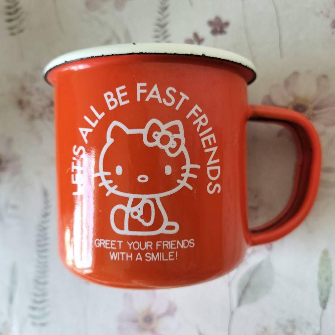 【昭和レトロ】激レア！47年前のキティちゃん ホーローマグ オレンジ 観賞用