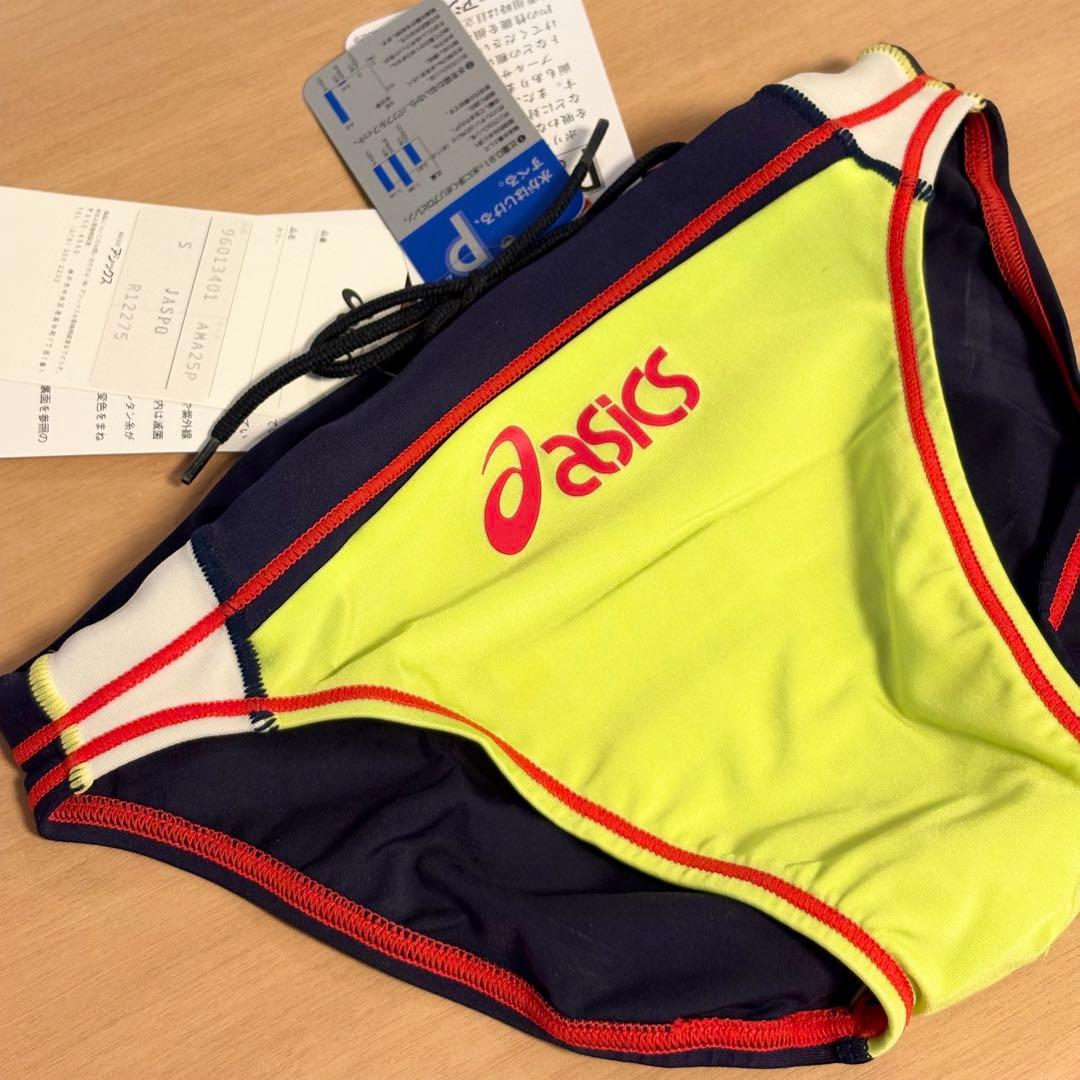 【新品】asics AMA25P P2 競パン 蛍光黄/赤ステッチ 競泳水着