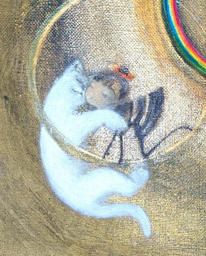 油絵 菅家令子 絵 絵画 インテリア F4-030119 祈り 子猫子犬と女の子