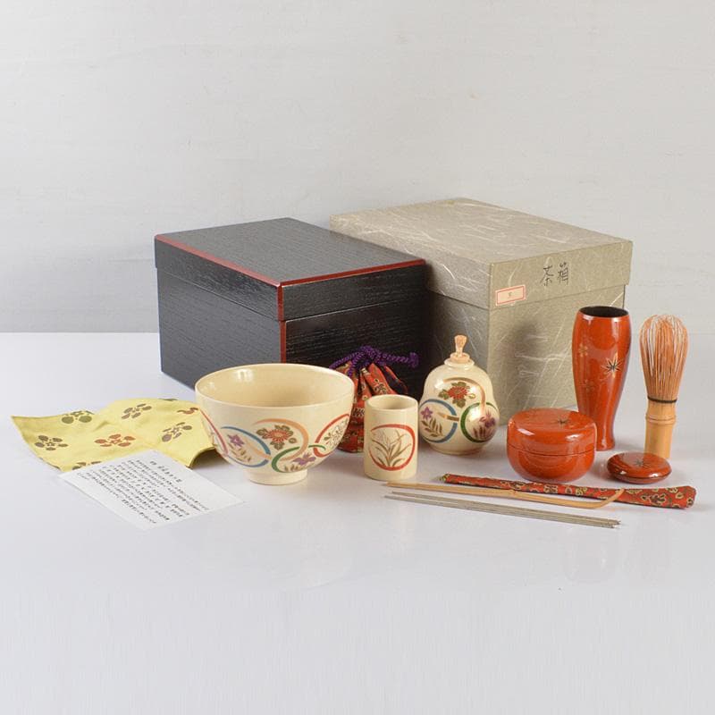 茶道具　面朱茶箱　茶碗　棗など　九点　一式　V　R6607
