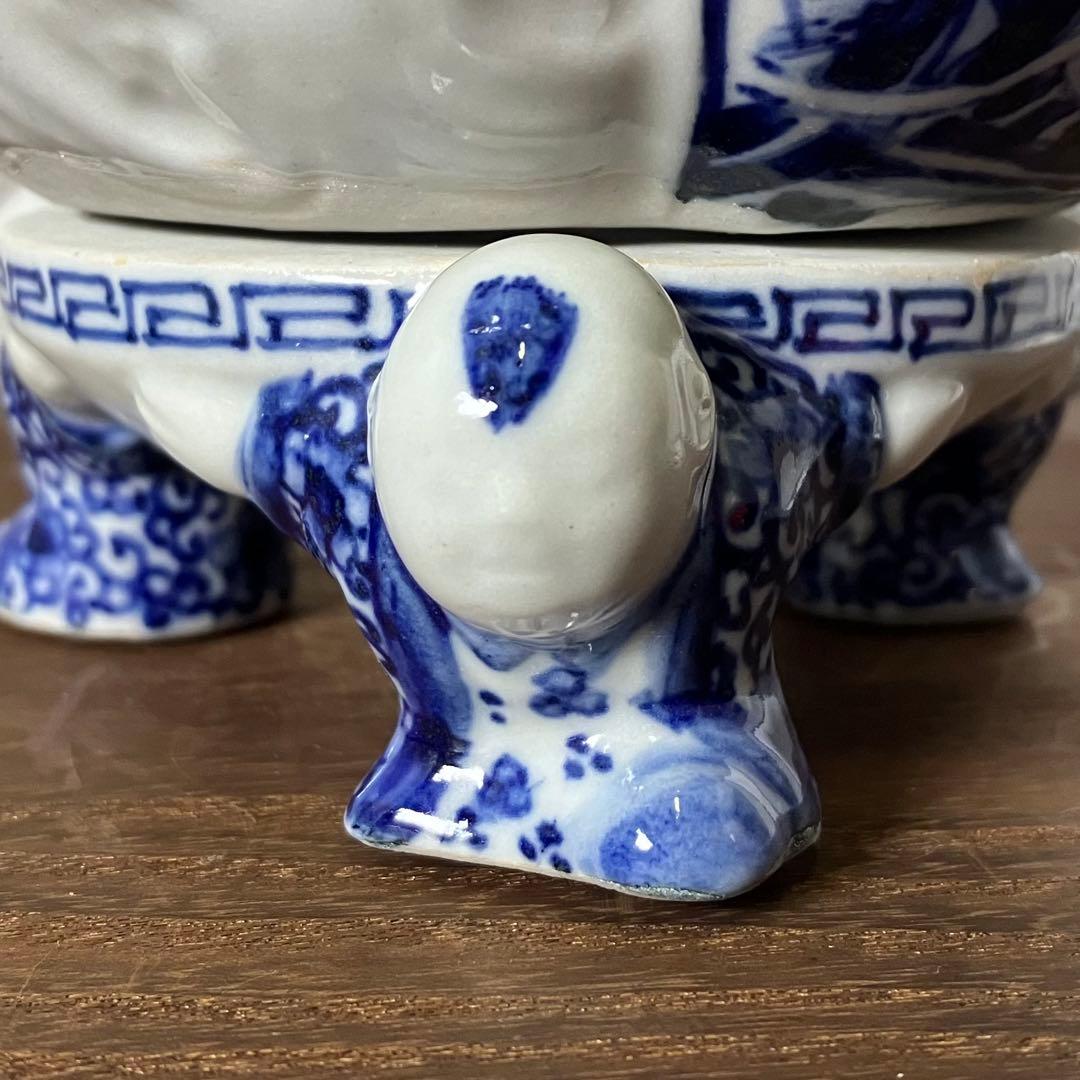 中国 五良大甫呉祥瑞造 染付 獅子 香炉 高さ20.5cm