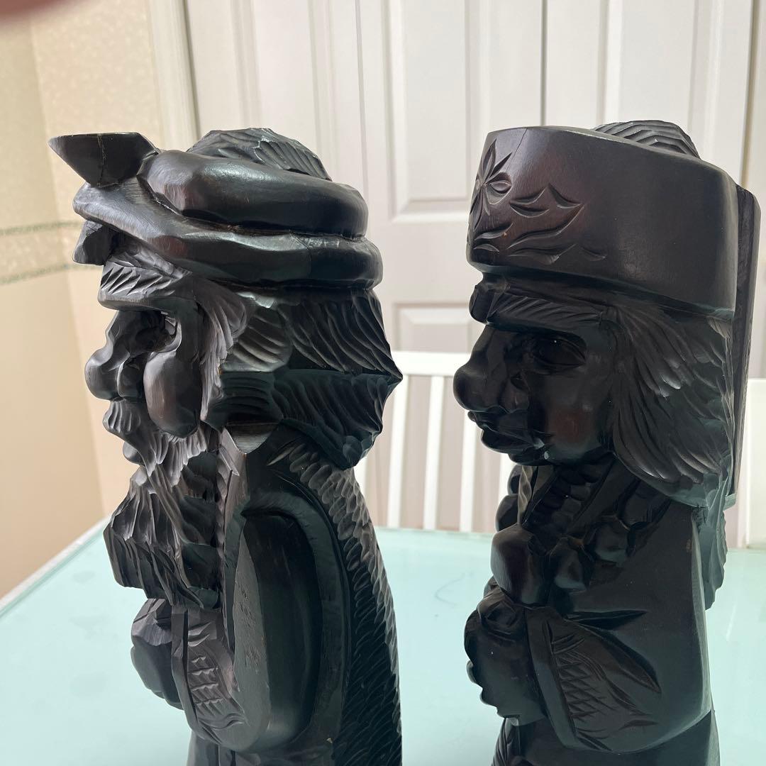 明工鳳雲作高級彫刻木彫刻夫婦2体セット