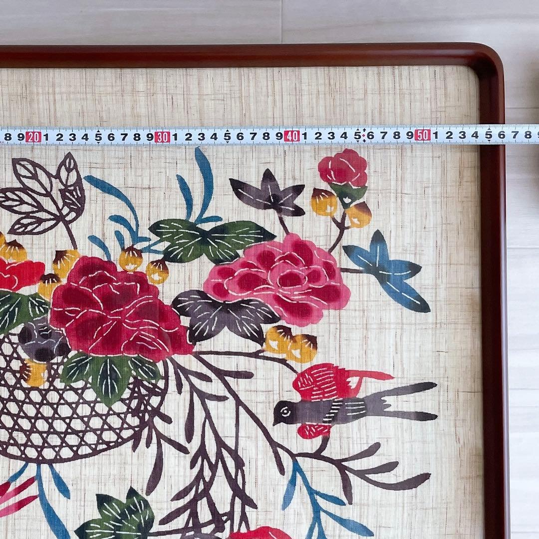 琉球紅型 びんがた 額入り 花籠と燕 沖縄 染物 インテリア