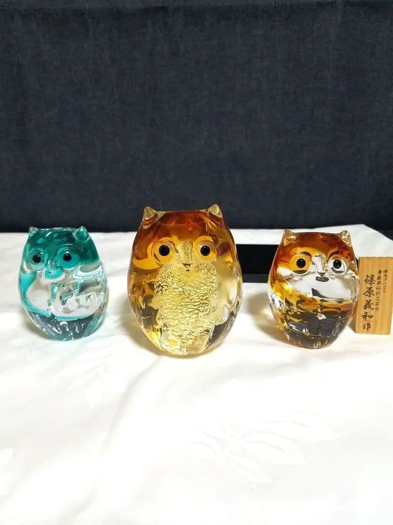 津軽びいどろ、フクロウ、3個セット☆