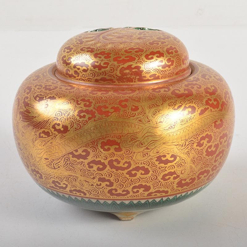 九谷焼　九谷光仙造　金襴手　雲龍文　香炉　共箱　V　R7412