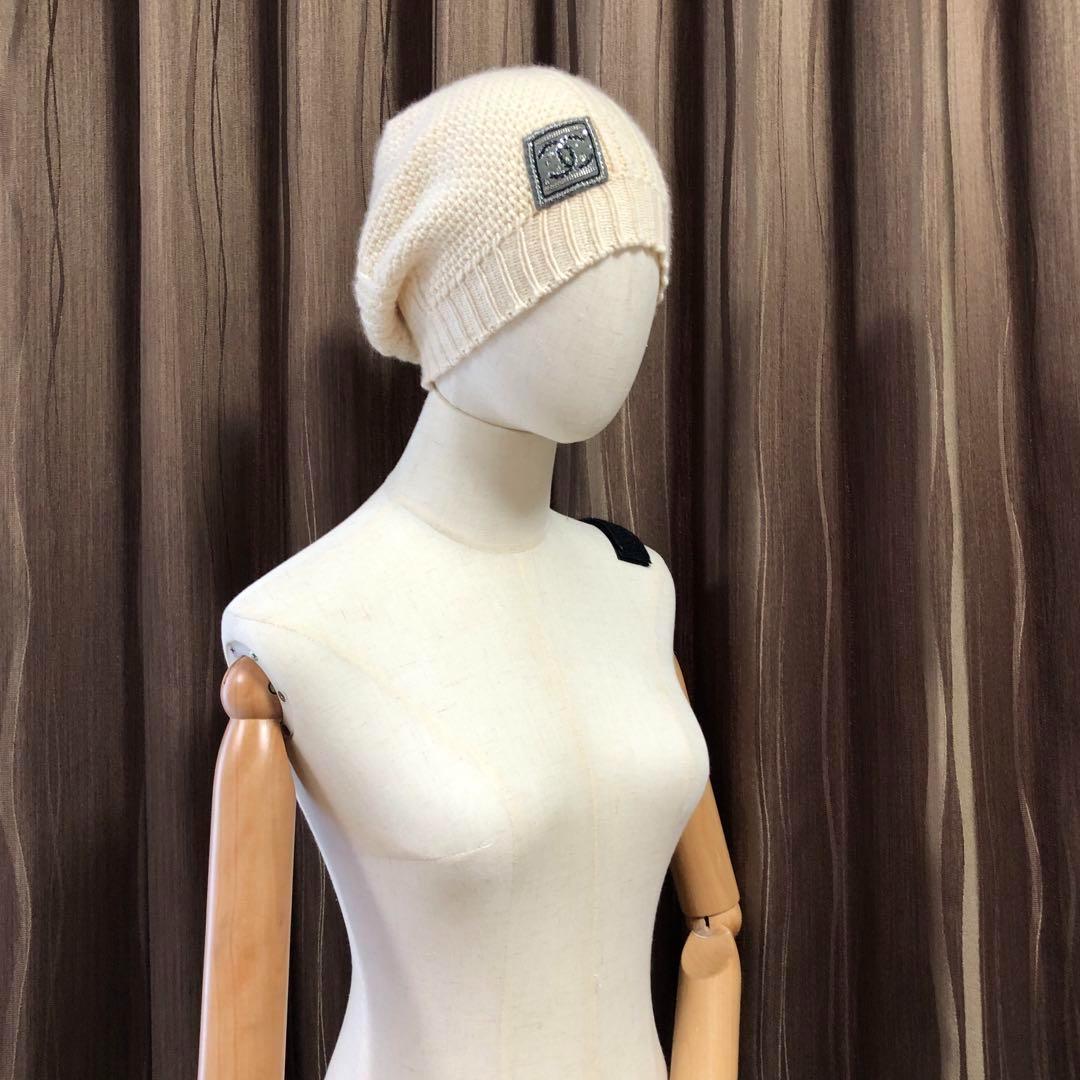 美品✨シャネル カシミヤ100％ ニットキャップ ココマーク ラインストーン付き