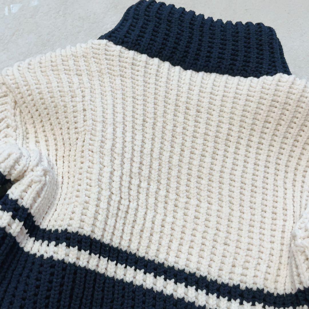 極美品　マークアンドロナ　ニットジャケット　裏地付　柄　ブルゾン　ネイビー