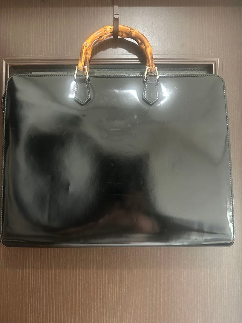 GUCCI ブラック バンブーレザービジネスバッグ