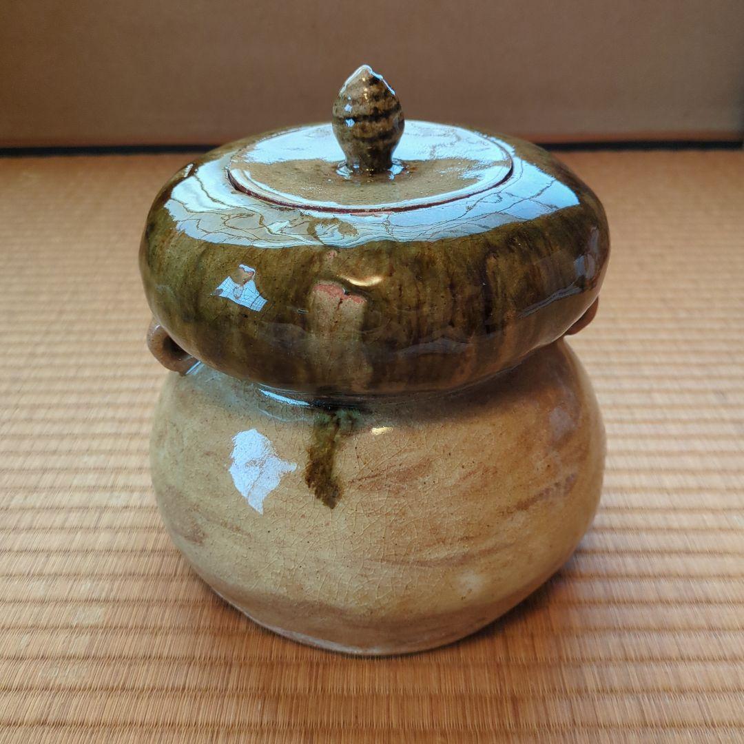 陶器製 水差し 木箱付き　瓢形耳付水指　銘千成　骨董　茶道具　即中斎　御箱書