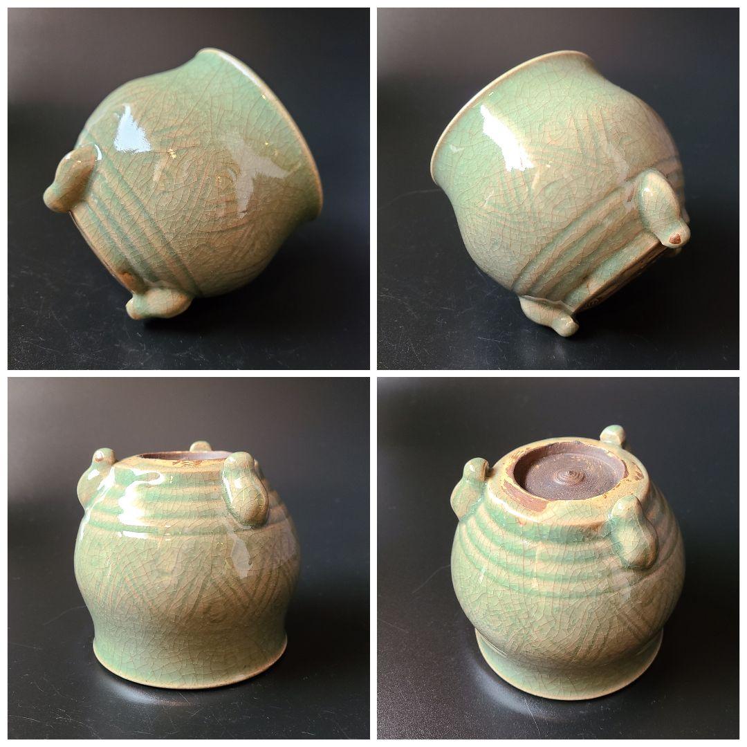 時代 青磁 三足 香炉 アンティーク 香道具 書院飾り 骨董