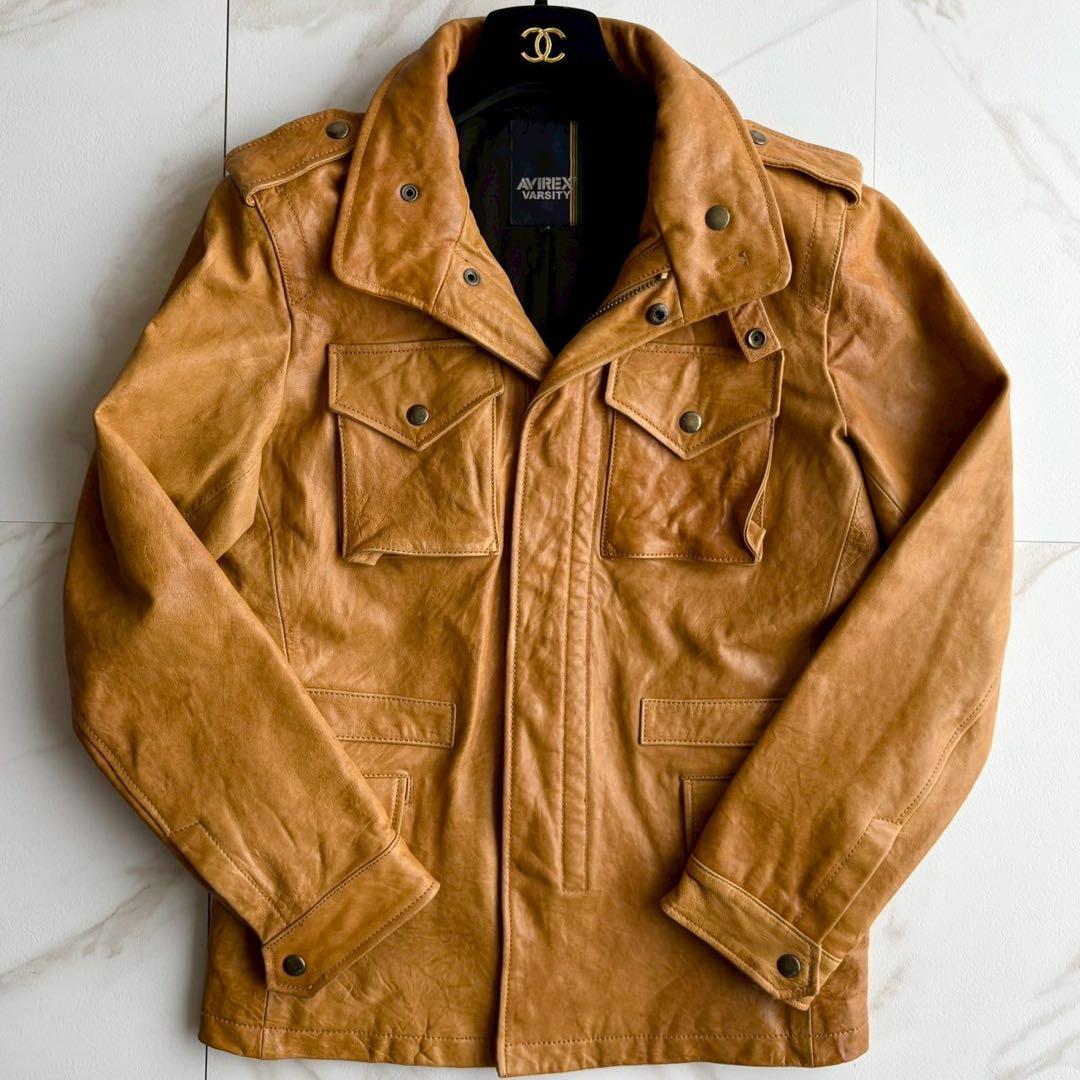 希少◆AVIREX ラムレザー 羊革 シングル ライダース ジャケット S