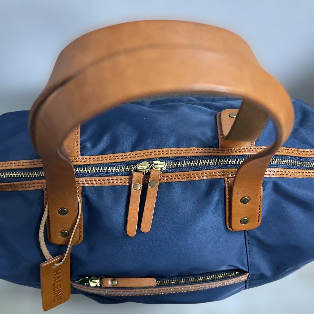 HALEINE アレンヌ　ボストンバッグ　ネイビー部分ヌメ革ユニセックス　美品