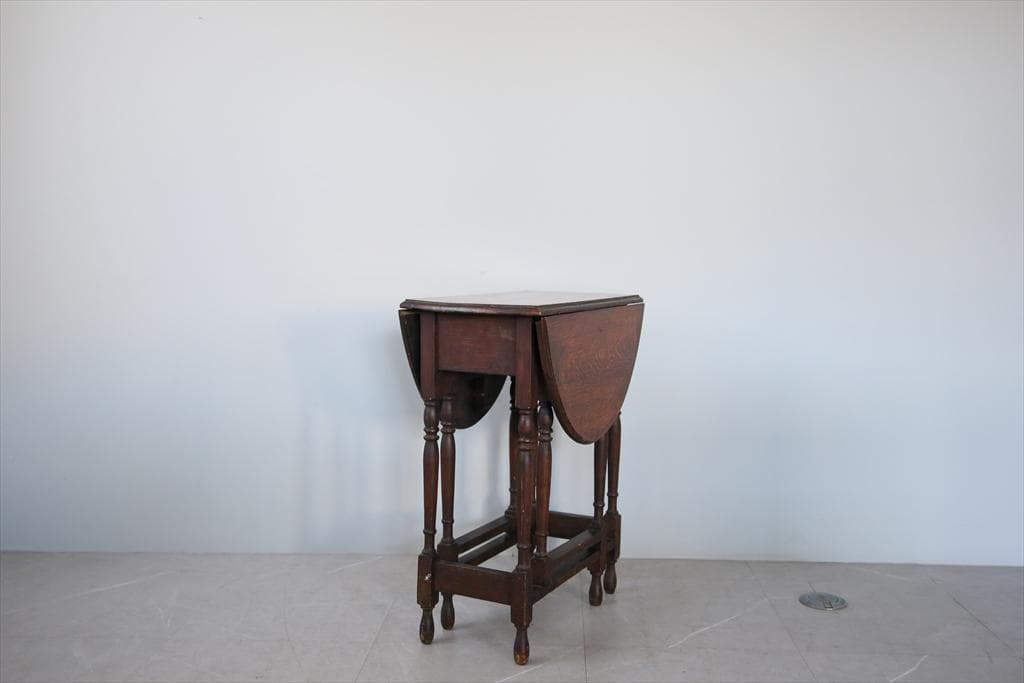 英国アンティーク木製ゲートレッグテーブル/ダイニング机バタフライ(92-120)