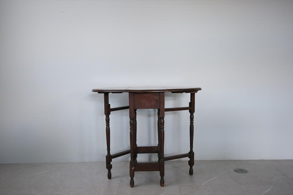 英国アンティーク木製ゲートレッグテーブル/ダイニング机バタフライ(92-120)