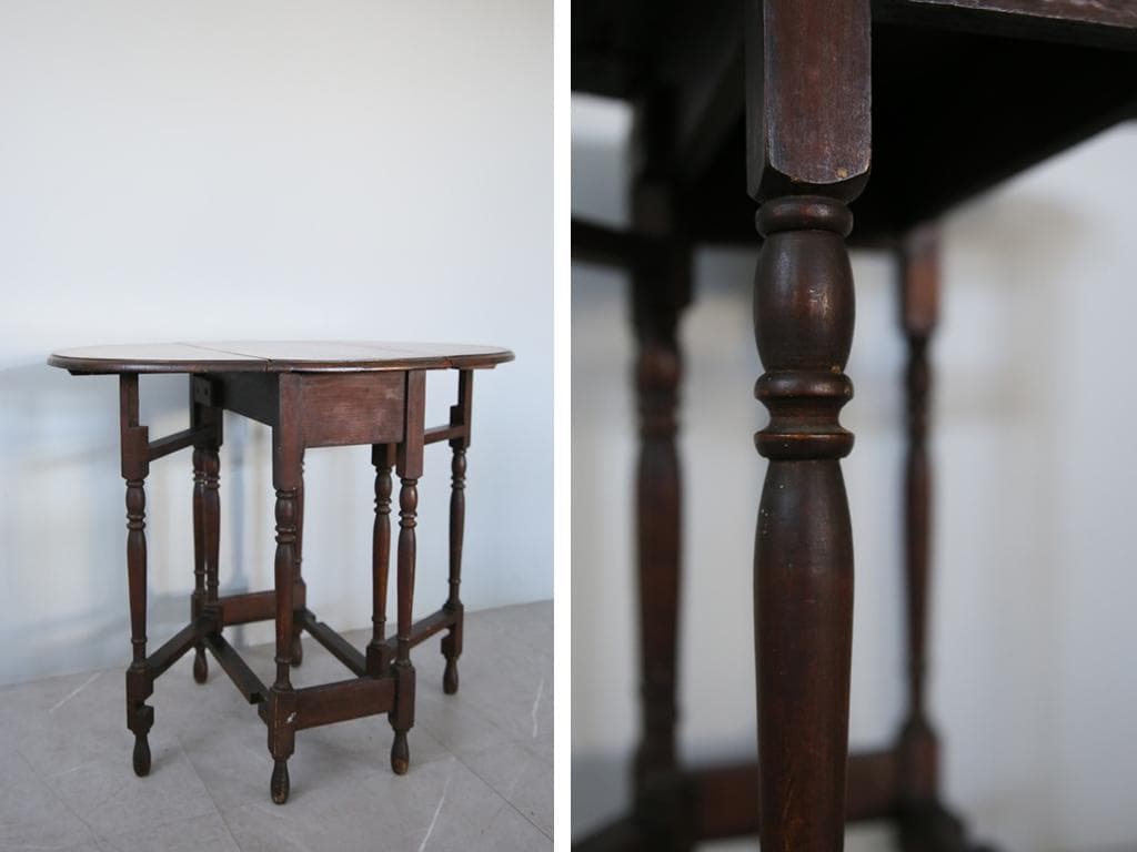 英国アンティーク木製ゲートレッグテーブル/ダイニング机バタフライ(92-120)