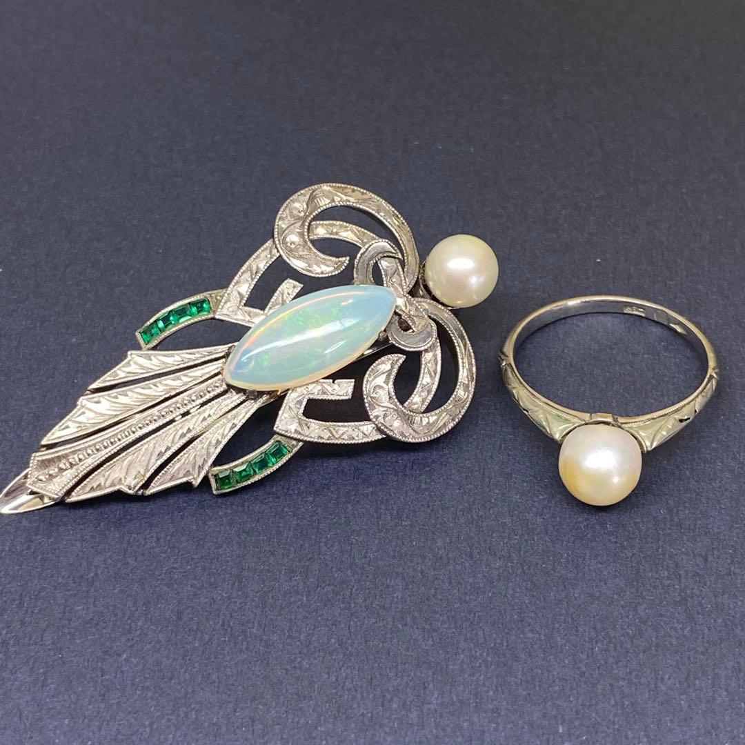 ヴィンテージ☆SPM☆絶品オパールと手彫りの素敵なブローチ☆おまけリング☆戦前