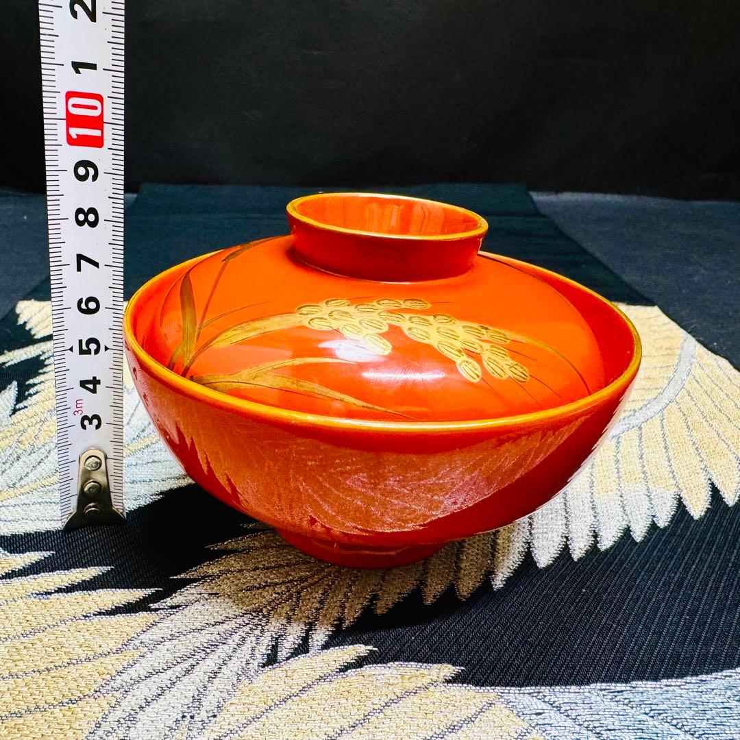 漆器　輪島塗　沈金　金蒔絵　木製　蓋付椀　お煮物椀　吸物椀　6客　骨董